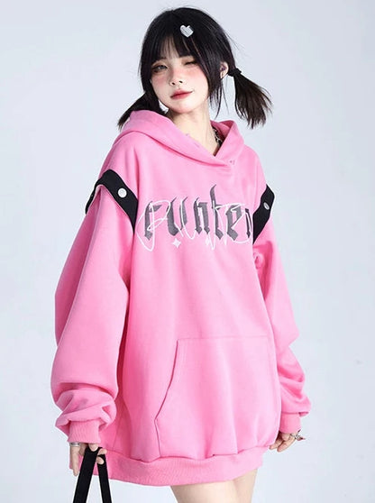 Gothic Logo Print Pink Hoodie