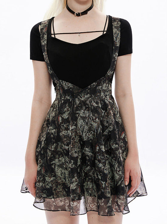 High waist A-line vintage sass skirt [sheer cat pure black cat jacquard]