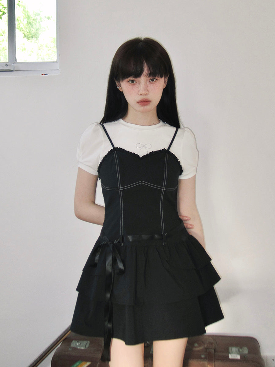 Ribbon frill suspender dress