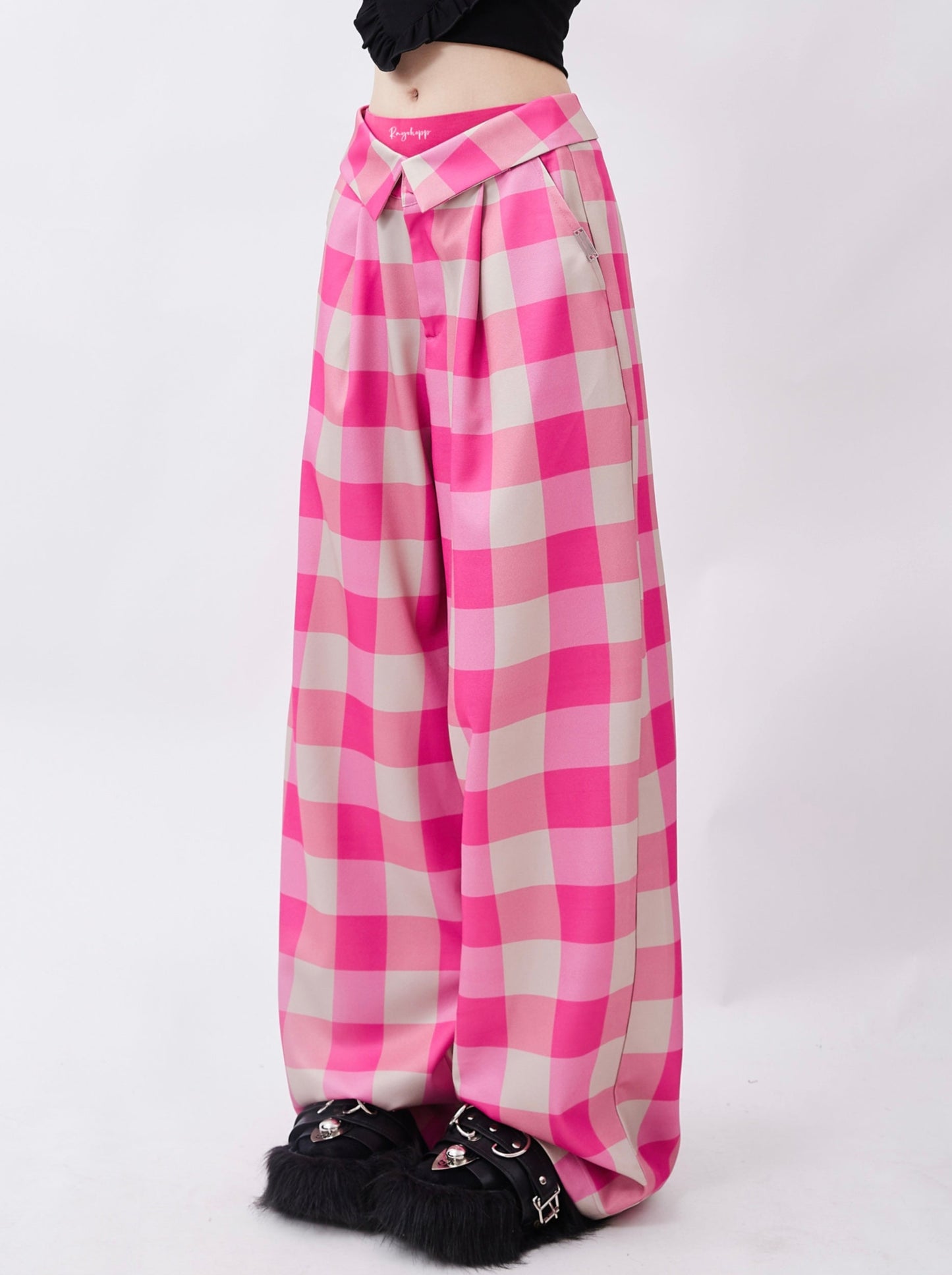 Loos -franging check drape Straight pants