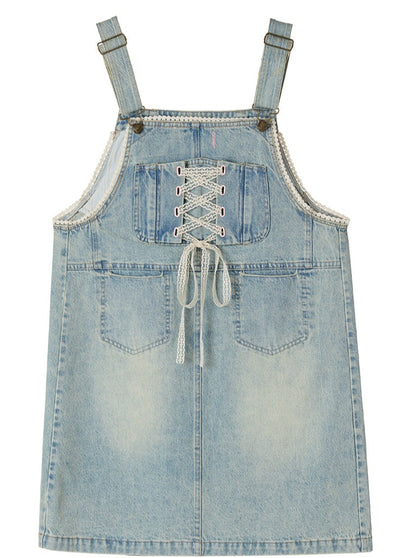 Denim Loose Suspender Skirt