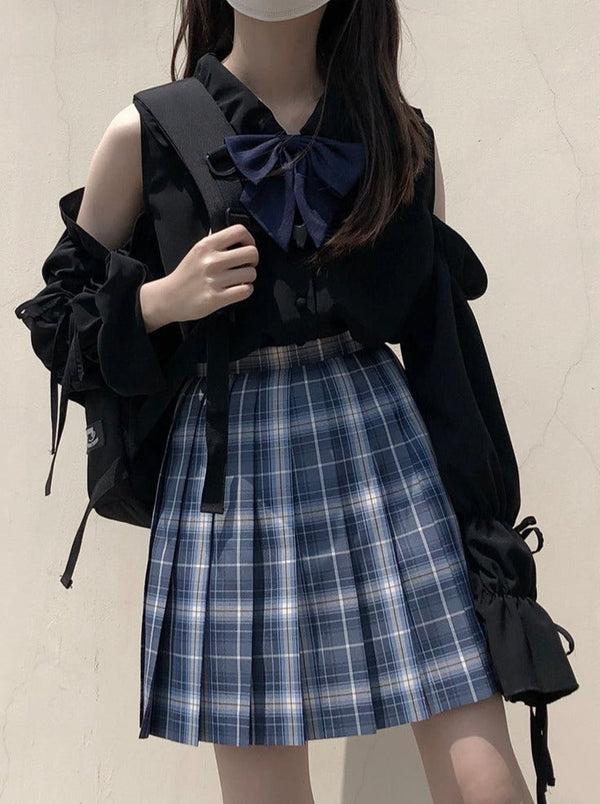 Cut Away Shoulder Square Color Blouse