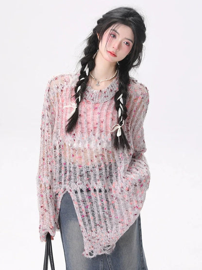 Dot Slit Design Spicy Niche Lazy Style Tops Sweater