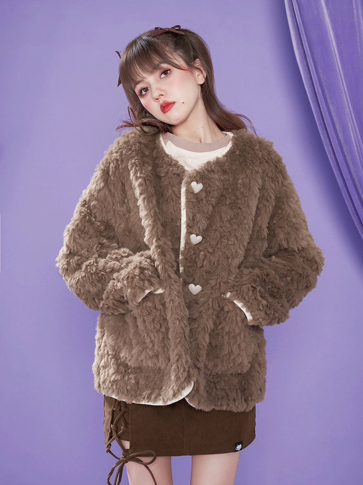 Chocolate Faux Fur Loose Jacket