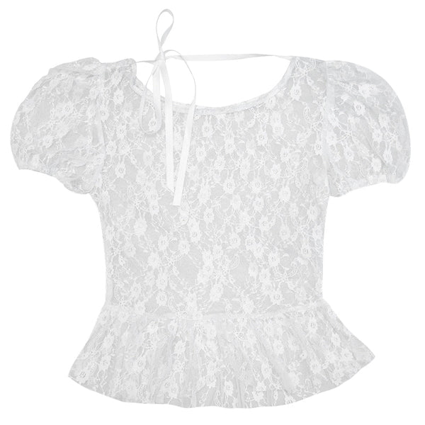 Jaker Dace Mesh Sea Sea Sea Puff Sleeve Tops