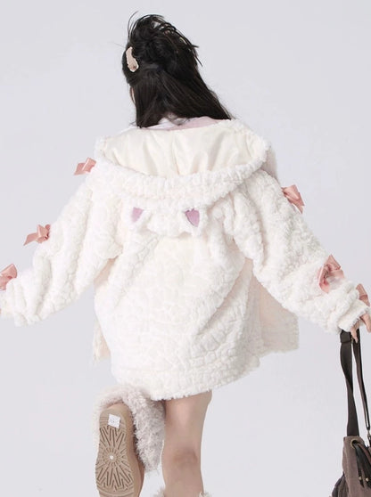 Ribbon Fur Girly Hooded Outerwear