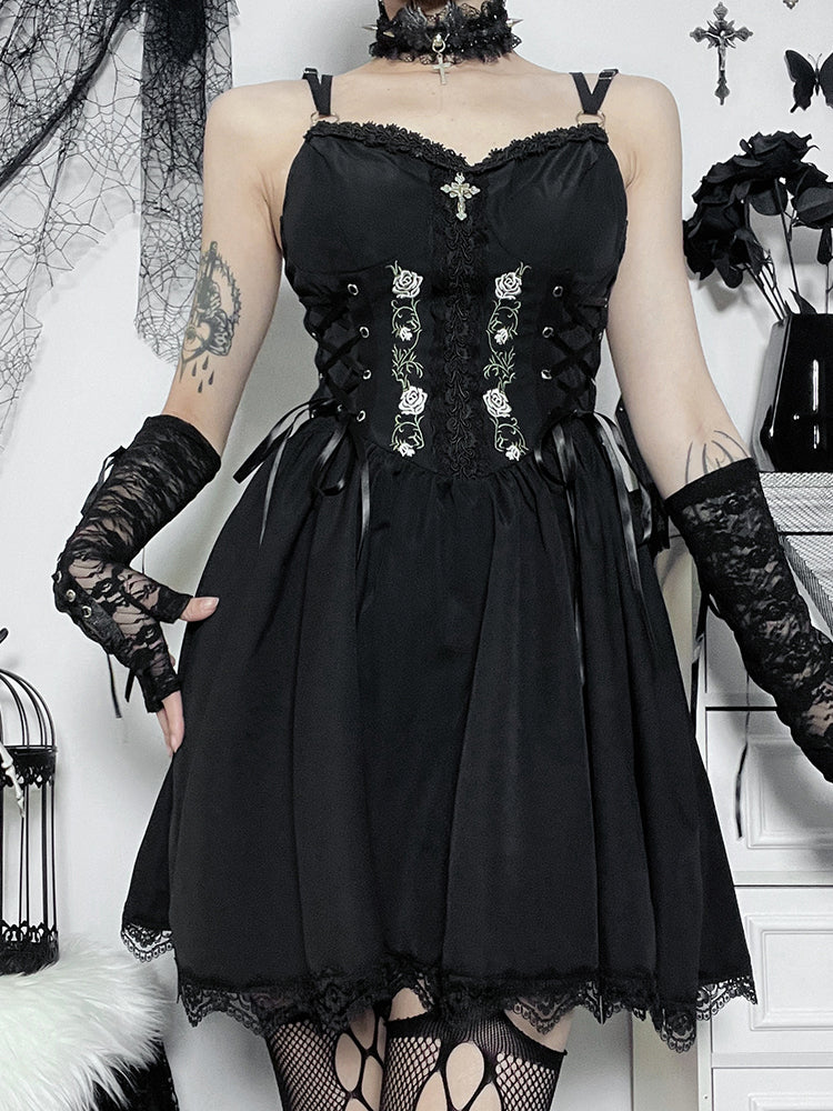 Dark Lolita Suspender Lace Rose Princess Dress