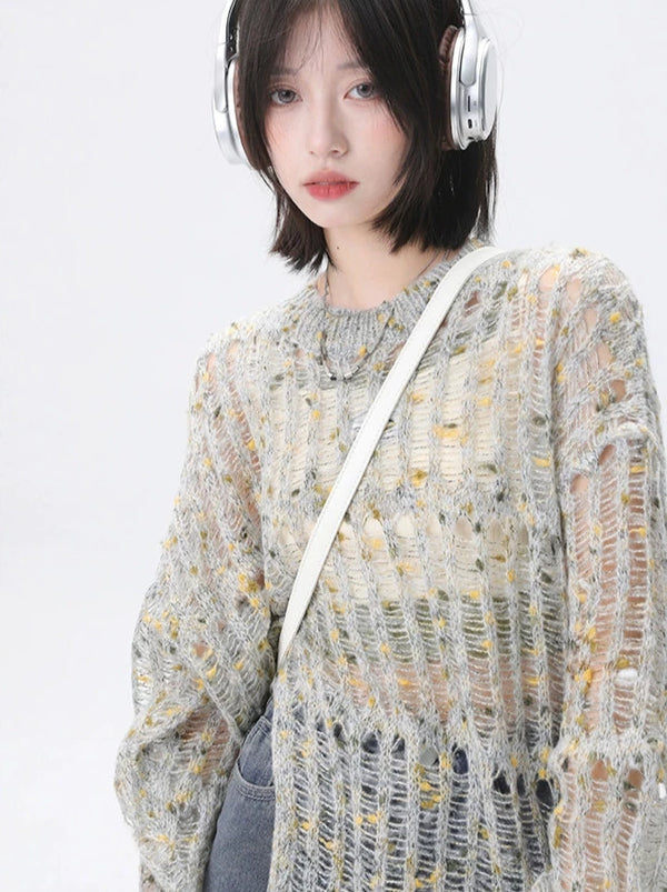 Dot Slit Design Spicy Niche Lazy Style Tops Sweater