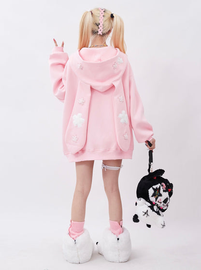 Cute Bunny Ear Hoodie Cardigan Jacket