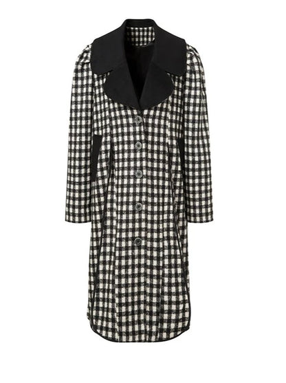 Big Collar Over Check Wool Coat