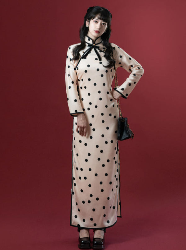 Polka Dot Waltz Double-Breasted Chinese Gown
