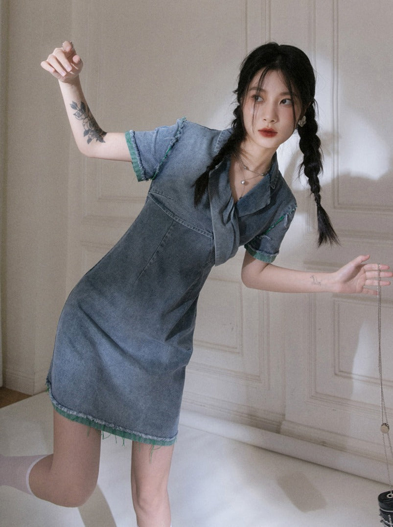 French short denim dress