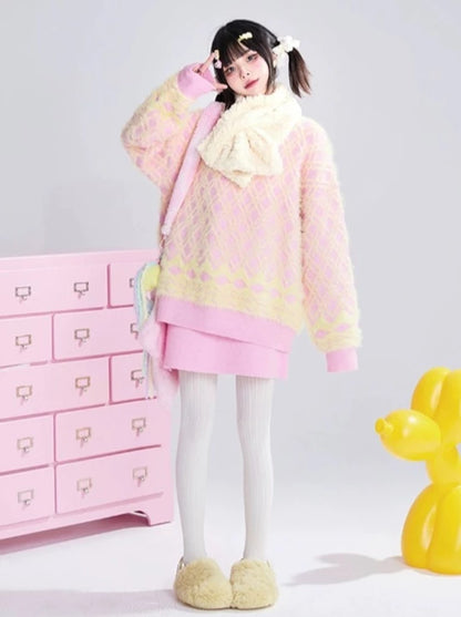 Pastel Design Knit Cardigan