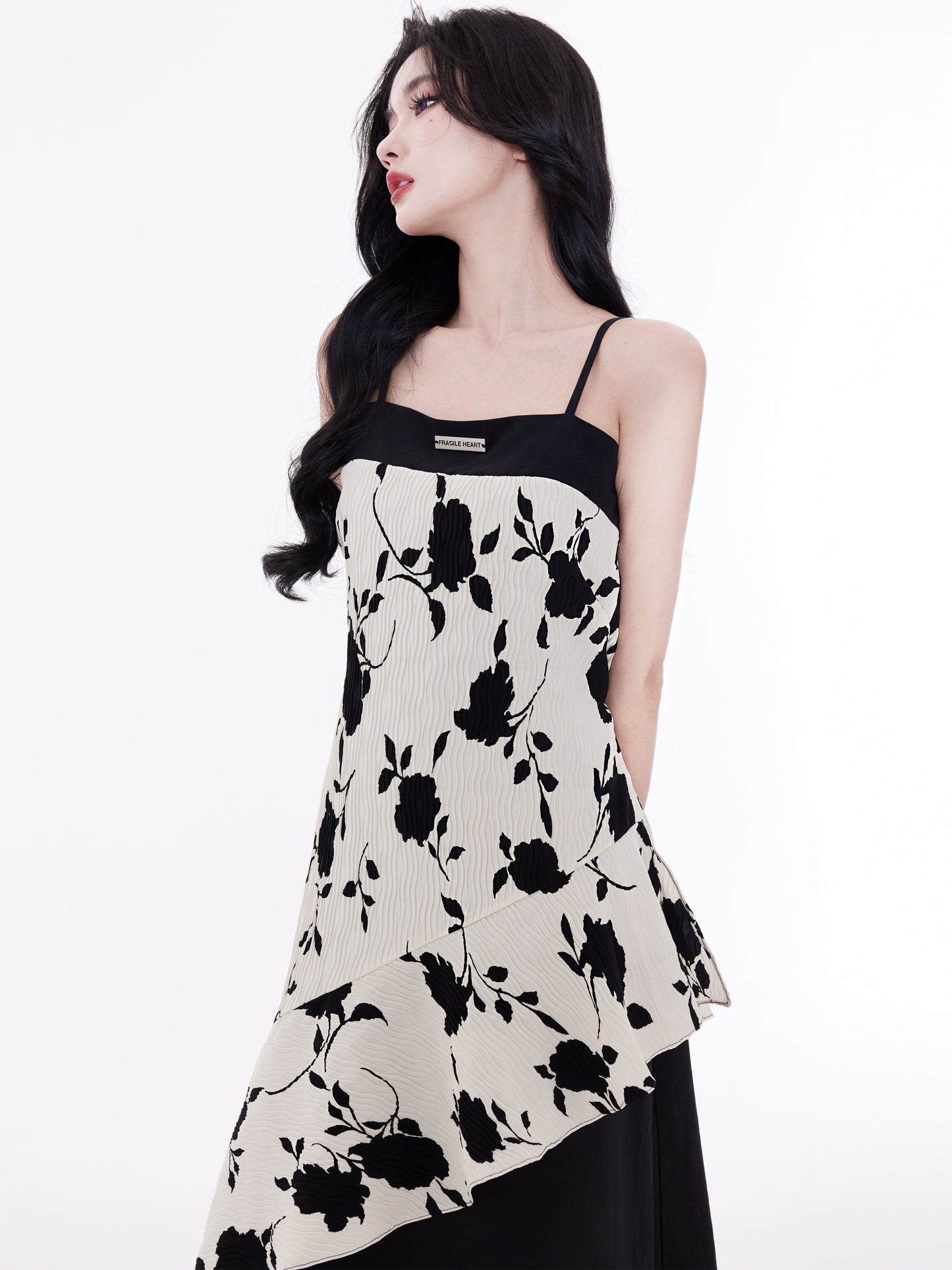 Flower Frill Asymmetrical Layered Cami Dress