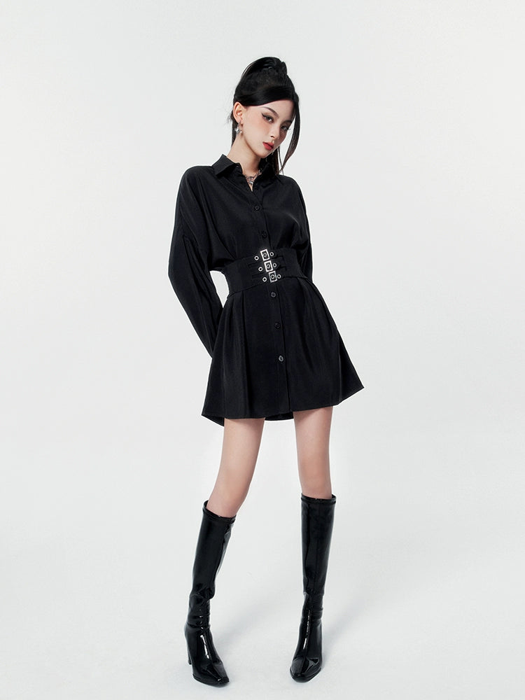 Waist mark mode shirt dress