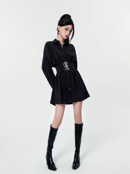 Waist mark mode shirt dress