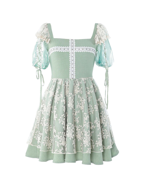 Fairy Floral Lace Cross Pafribon Three Blayed Dress