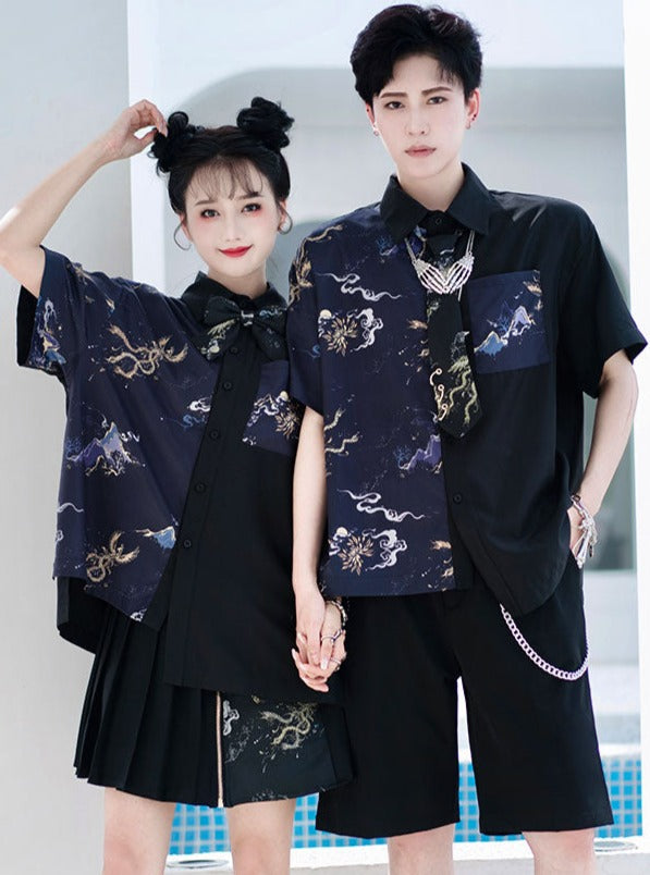 サマーアシメデザインユニセックスシャツ