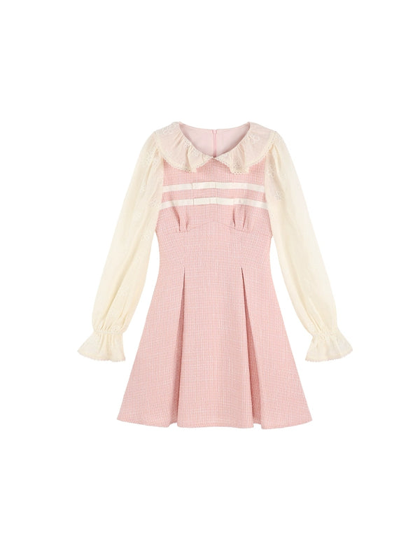 French faux two-piece pink dress