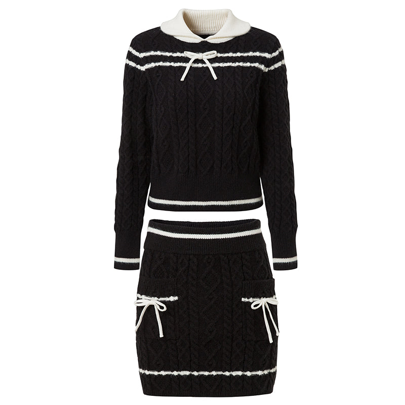 Monochrome ribbon sweater skirt setup