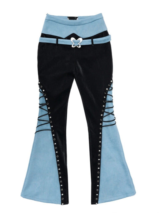 Y2K Cyberpunk Butterfly Belted Belted Contrast Color Flared Pants