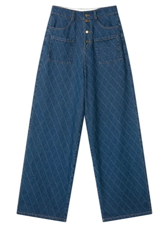 Retro Diamond Pattern Wide Leg Jeans