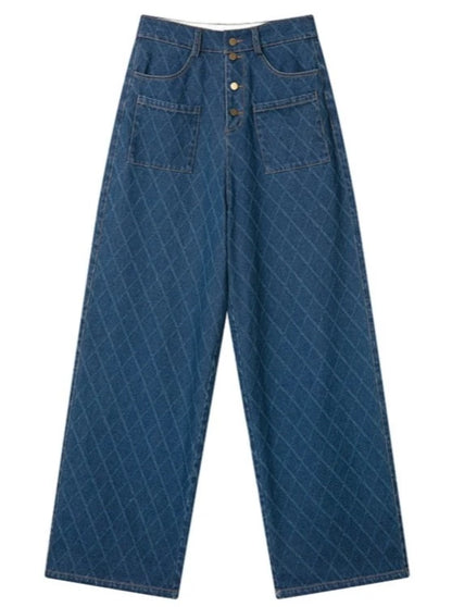 Retro Diamond Pattern Wide Leg Jeans