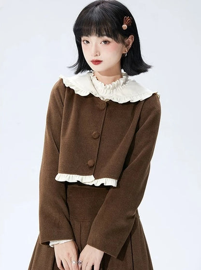 Retro Girly Tailored Brown Wool Coat