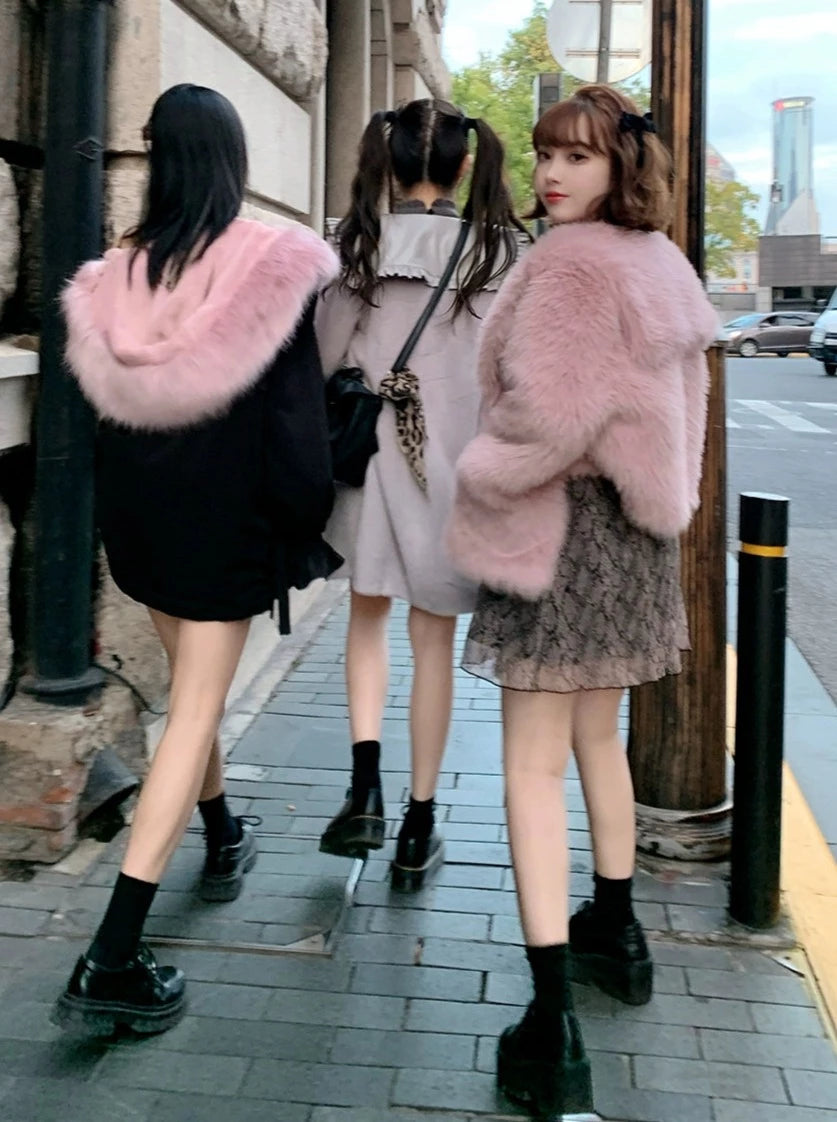 Pink Sweet Short Fur Jacket