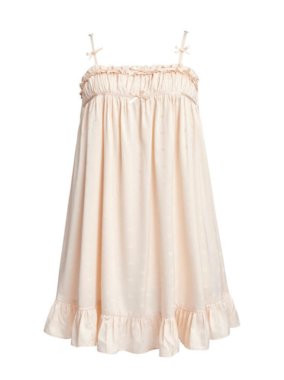 Cute Girly Jacard Imitation Silkrush Suspenders Cart Night Dress