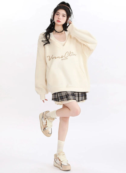 American Retro Sweatshirt Hooded Loose Oversized Two Piece Set