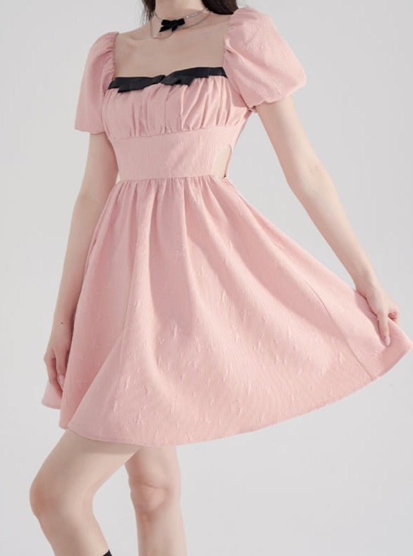 Puff Sleeve Jacquard Refonsk Air Colorer Dress