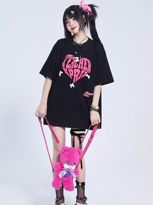 Loose Round Neck Heart Logo Over T-shirt