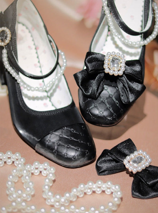 Pearl ribbon strap shoes