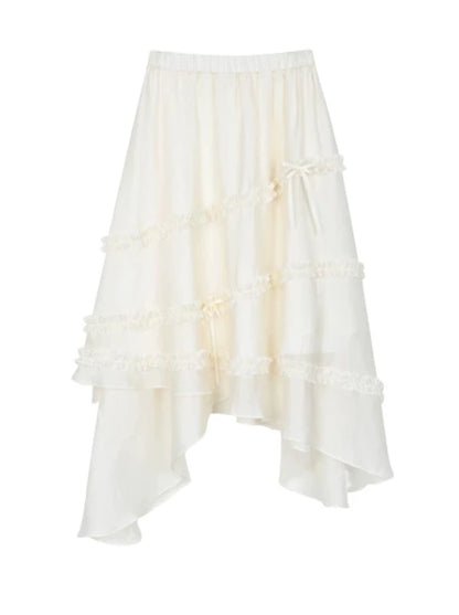French Pastoral Ribbon Asymmetrical Skirt