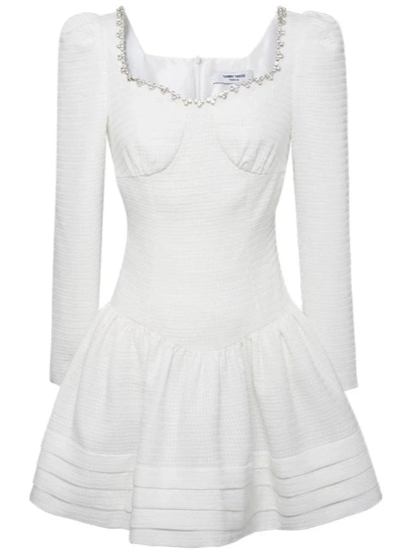 Imitation Diamond Chain Square Collar Dress