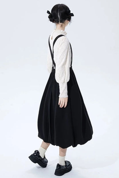 Monotone High Waist Suspender Skirt