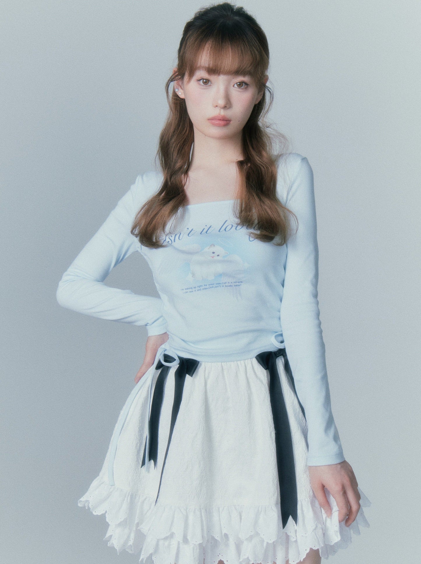 Milk Blue Open Neck Tops