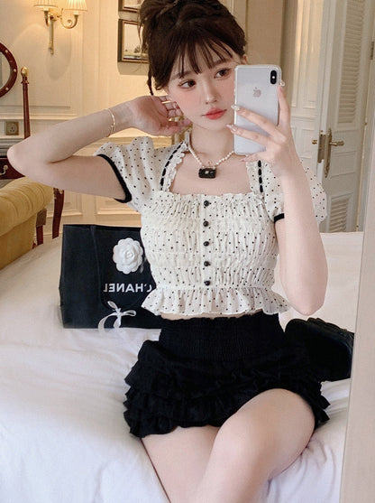 French Dot Stitch Lace Ruffle Design Chiffon Shirt