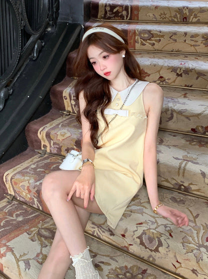 French Doll Color Honey Yellow No Sleeve Summer A Line One Piece