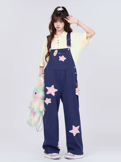 Retro Star Patch Denim-Overall