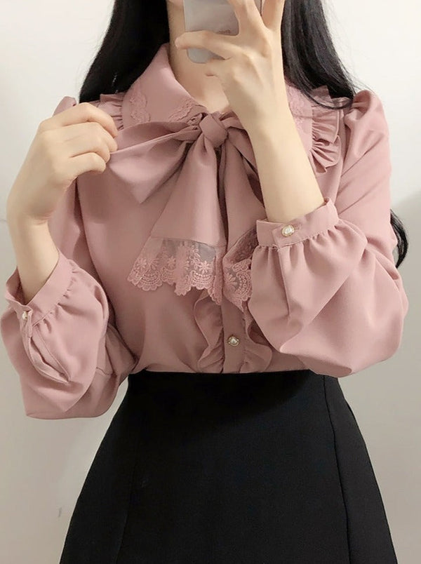 Fairy design color blouse with lace ribbon