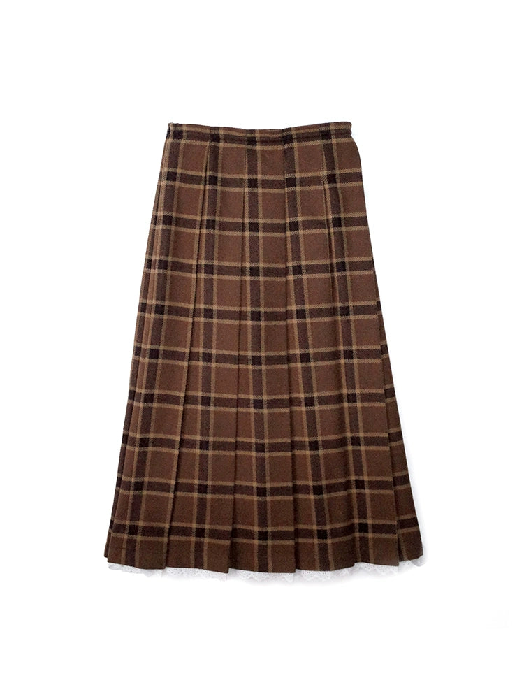 Wardrobe College Style Checked Wool Skirt