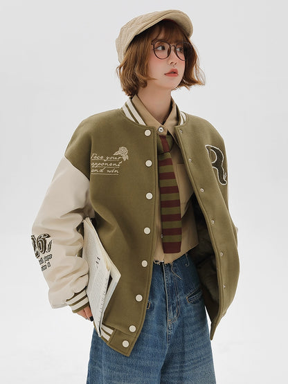 Logo Leather Color Block Jacket