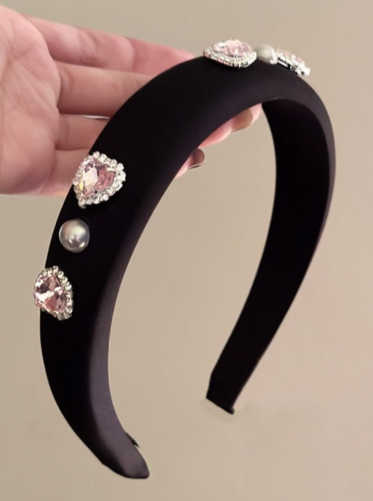 ジェムストーンフラッシュダイヤモンドサテンパールカチューシャ