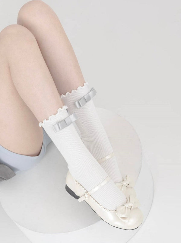 サテンリボンリブソックス