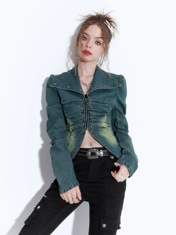 Pointed Color Gradient Denim Jacket Top