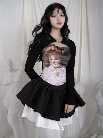 Diamond Frill Cute Flare Layered Quilting Skirt