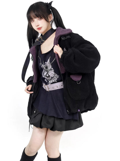 Purple Black Irregular Light Dress Flower Skirt Top Set Up