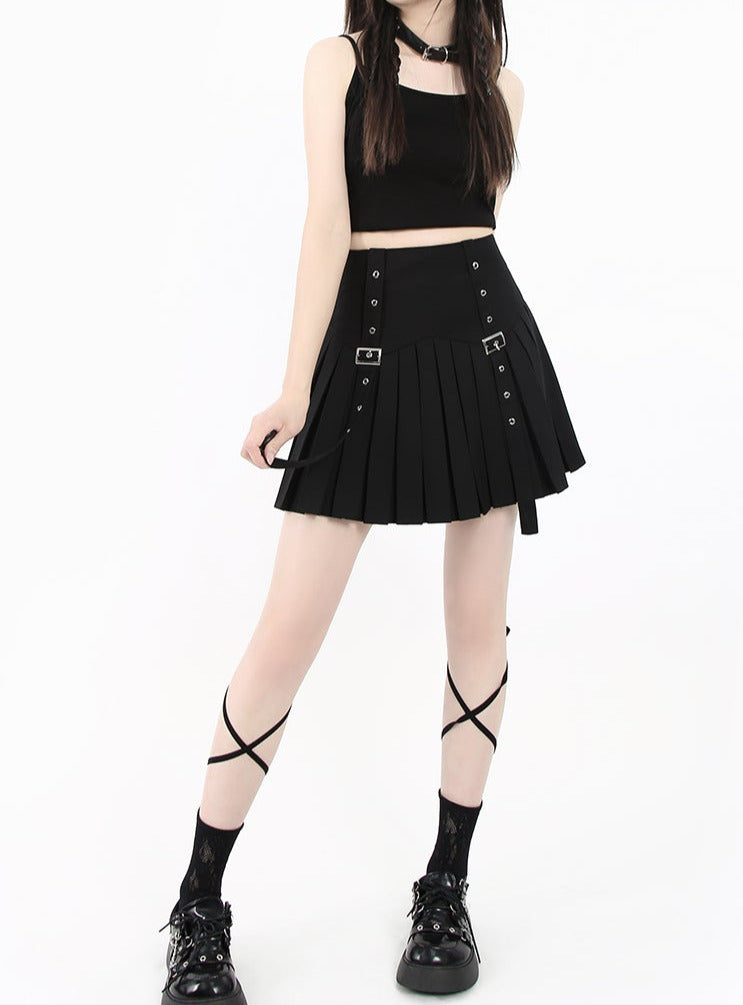 metal strap pleated skirt